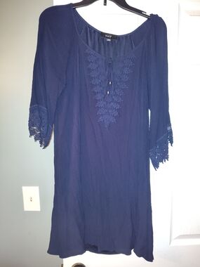 NAIF Navy Embroidered Peasant Dress